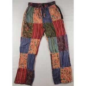 Kathmandu Imports Patchwork Harem Boho Pants Mushroom Print Pockets M/L Pockets